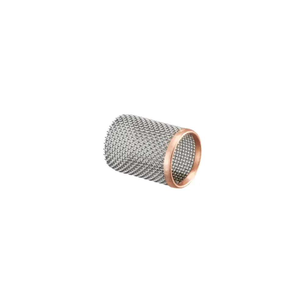 Oventrop Siebeinsatz aus Drahtgeflecht mit einem kupferfarbenen Rand, geeignet für Schmutzfänger mit einer Maschenweite von 600 µm.